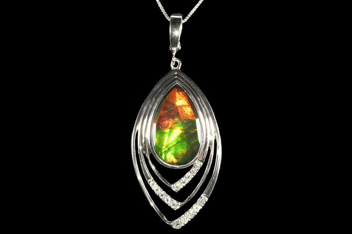 Ammolite Pendant with Sterling Silver and White Sapphires #143574
